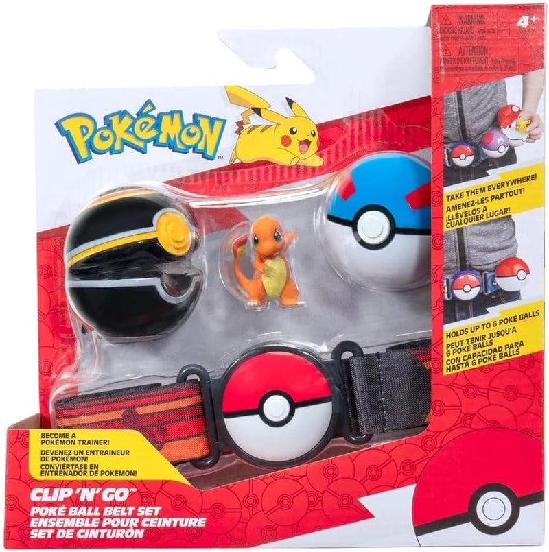 Pokémon Clip 'N' Go Poke Ball Belt Set with Charmander + Luxury Ball + Great Ball, Official Detailed Figures, Action Figure, Become a Pokemon Trainer, 4 Years +